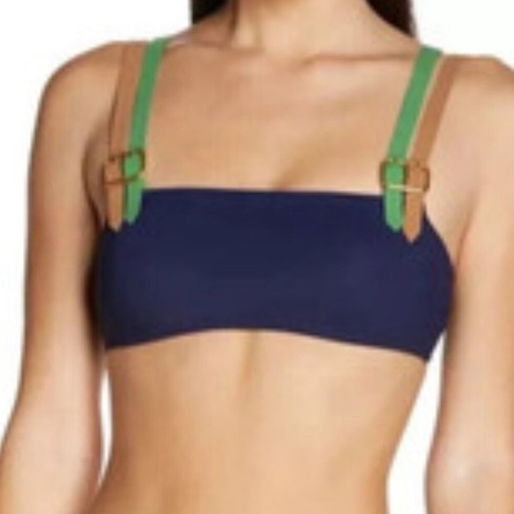 Tory Burch Other - Tory Burch Navy Bikini Top with Green and Tan Straps Size Medium